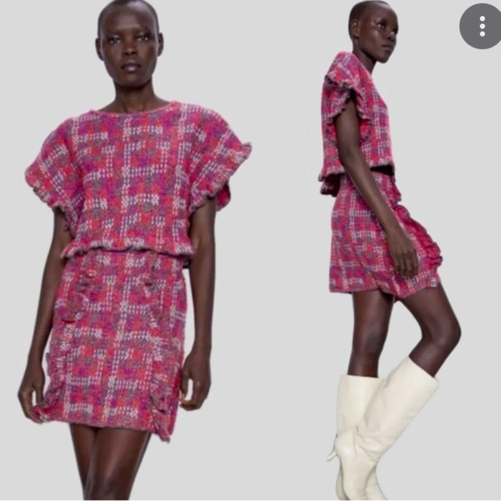 Metallic Plaid Textured Ruffle Tweed - Picture 1 of 6